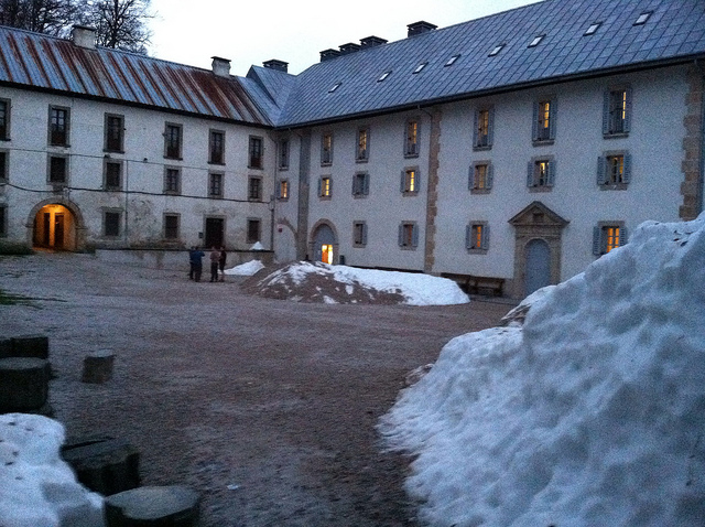 Snow in the Monastery Courtyard - Roncesvalles