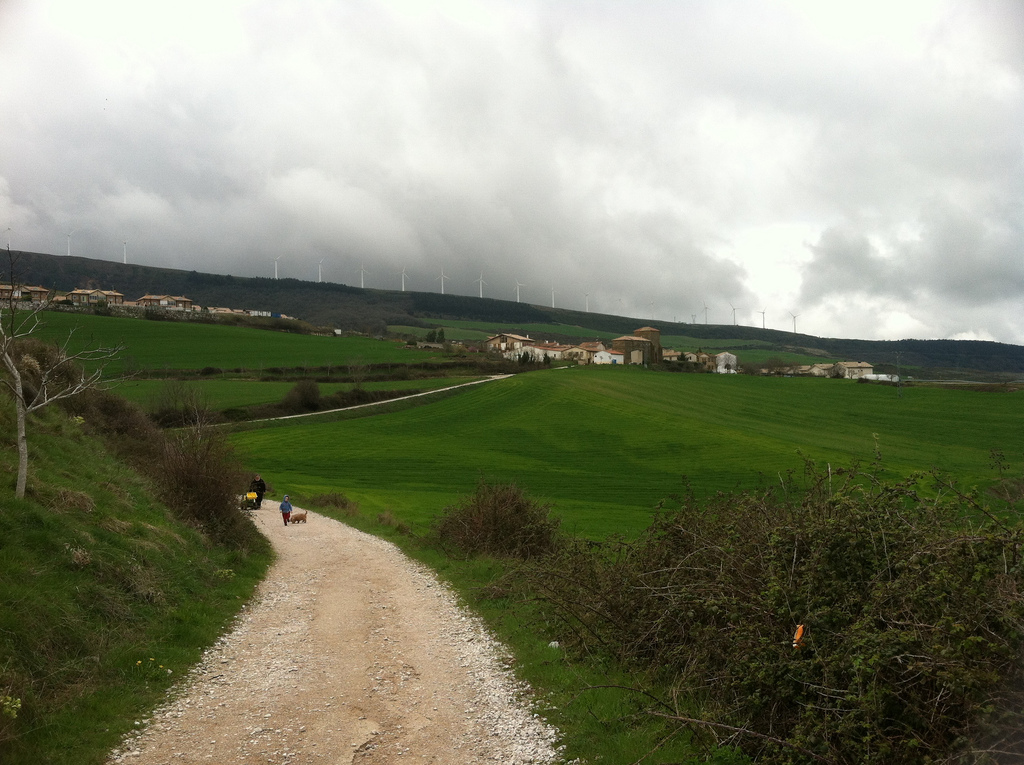 Approaching the village of Zariquiegui; beyond it lies the ridge